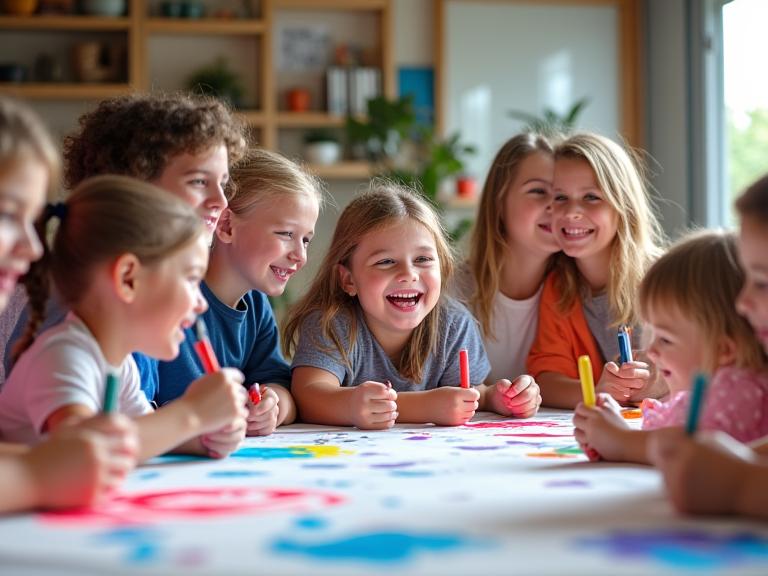 Barn och familjer som njuter av kalligrafiworkshop
