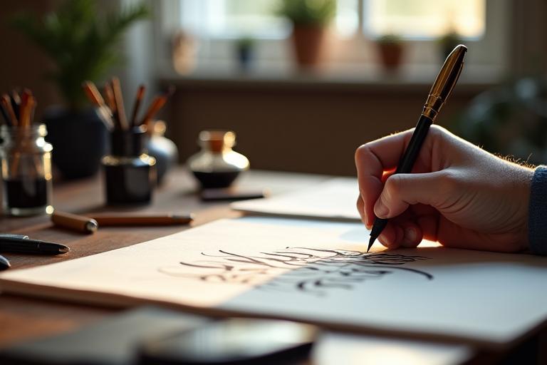 Svensk kalligrafikonstnär i arbete